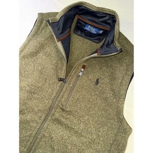 Polo Ralph Lauren Mens Green Heathered Fleece Lined Full Zip Vest Medium